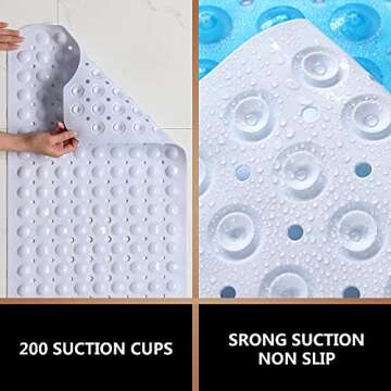 Sheepping Baby Bath Mat Non Slip Extra Long Bathtub Mat for Kids 40 X 16 Inch - Eco Friendly Bath Tub Mat with 200 Big Suction Cups,Machine Washable Shower Mat (White)