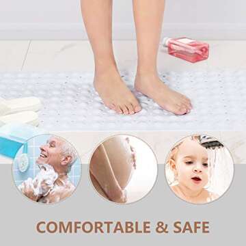 Sheepping Baby Bath Mat Non Slip Extra Long Bathtub Mat for Kids 40 X 16 Inch - Eco Friendly Bath Tub Mat with 200 Big Suction Cups,Machine Washable Shower Mat (White)