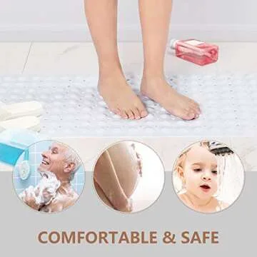 Sheepping Baby Bath Mat Non Slip Extra Long Bathtub Mat for Kids 40 X 16 Inch - Eco Friendly Bath Tub Mat with 200 Big Suction Cups,Machine Washable Shower Mat (White)