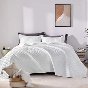 CozyLux King Size Quilt Set White 3 Pieces - Lightweight Bedspread