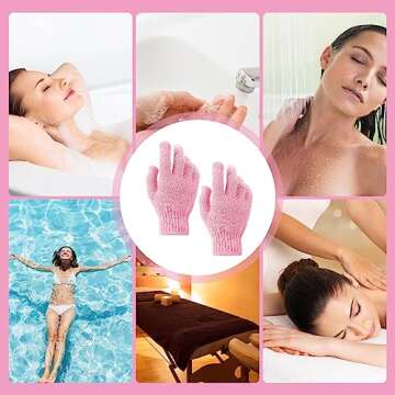 Sibba 2Pcs Exfoliating Wash Gloves Dual Texture Bath Gloves for Shower Body Scrub Exfoliating Mitt Dead Skin Remover Exfoliator Mitten Natural Body Loofah Washcloth (2pcs Pink)