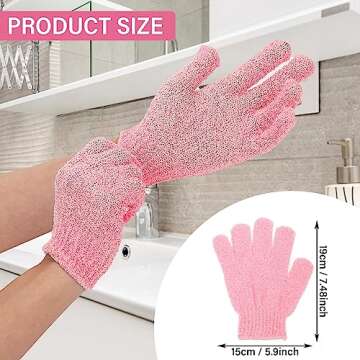 Sibba 2Pcs Exfoliating Wash Gloves Dual Texture Bath Gloves for Shower Body Scrub Exfoliating Mitt Dead Skin Remover Exfoliator Mitten Natural Body Loofah Washcloth (2pcs Pink)