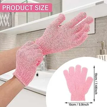 Sibba 2Pcs Exfoliating Wash Gloves Dual Texture Bath Gloves for Shower Body Scrub Exfoliating Mitt Dead Skin Remover Exfoliator Mitten Natural Body Loofah Washcloth (2pcs Pink)