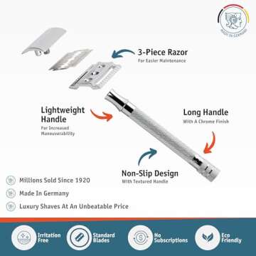 Merkur Long Handled Safety Razor, 1 Count, Silver