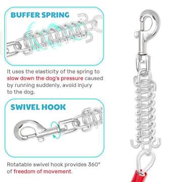 Dog Tie Out Cable and Stake - Heavy Duty Long Dog Leash 30ft for Meidum Large Dogs - Tangle Free Rope Dog Leash with Buffer Spring for Camping Training Hiking Playing in The Yard