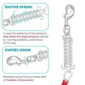 Dog Tie Out Cable and Stake - Heavy Duty Long Dog Leash 30ft for Meidum Large Dogs - Tangle Free Rope Dog Leash with Buffer Spring for Camping Training Hiking Playing in The Yard