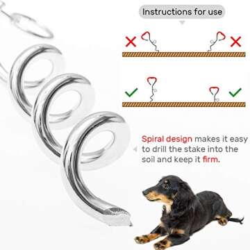 Dog Tie Out Cable and Stake - Heavy Duty Long Dog Leash 30ft for Meidum Large Dogs - Tangle Free Rope Dog Leash with Buffer Spring for Camping Training Hiking Playing in The Yard