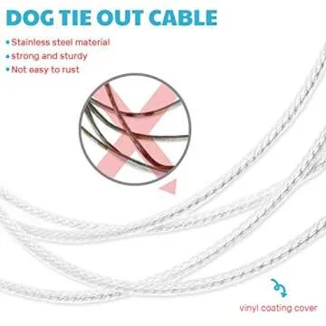 Dog Tie Out Cable and Stake - Heavy Duty Long Dog Leash 30ft for Meidum Large Dogs - Tangle Free Rope Dog Leash with Buffer Spring for Camping Training Hiking Playing in The Yard
