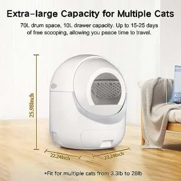 Self Cleaning Cat Litter Box, Automatic Cat Litter Box with APP Control Odor Removal Safety Protection for Multiple Cats