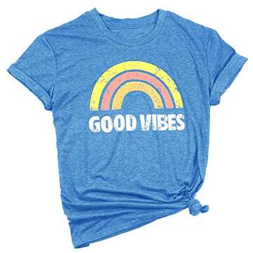 YEXIPO Womens Graphic Tees Short Sleeve Summer Tops Funny Letter Print Crew Neck Casual Loose Cute T...