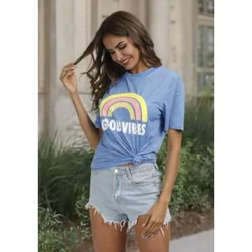 YEXIPO Women's Funny Letter Graphic Tees for Summer
