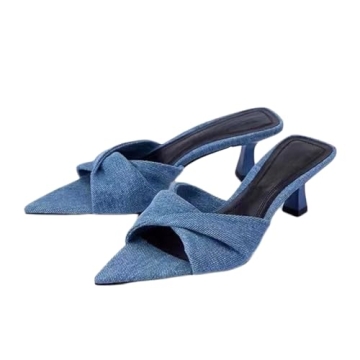 Elegant BOTRENT Women's Denim Kitten Heels - Comfortable Fashion Mules Sandals
