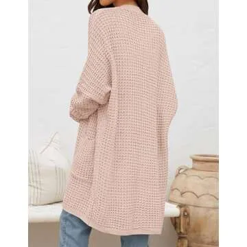 ZESICA Women's Fall Long Batwing Sleeve Open Front Chunky Knit Cardigan Sweater,Pink,Large