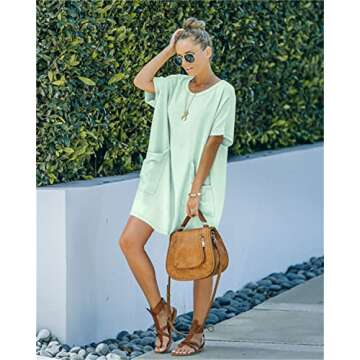 Ladybranch Summer Casual T Shirt Dresses Short Sleeve Swing Tunic Dress for Women(Small,01Light Gree...