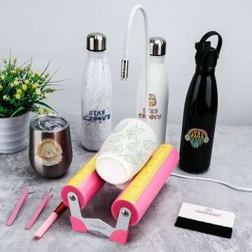 OMPERIO Cup Cradle for Crafting Tumbler, Cup Cradle for Tumblers with Felt Edge Squeegee to Apply Vinyl Decals with Measurements for Mugs (Laser)