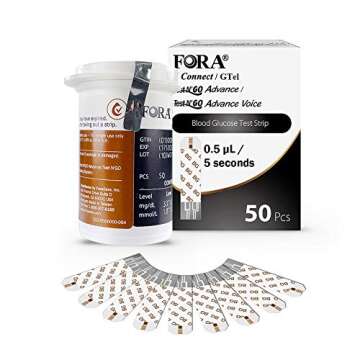 FORA6Connect/Test N’Go Advance Voice Blood Glucose Test Strips - 50 Count, Accurate Blood Sugar Me...
