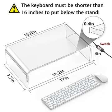Acrylic Computer Monitor Stand Riser - Gaming Monitor Stand With LED Strip Light, Desk Shelf For Monitor, Clear Monitor Stand For Home Office, Laptop Stand With Storage, Desktop Décor, Clear