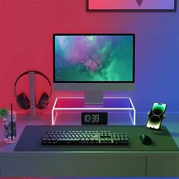 Acrylic Computer Monitor Stand Riser - Gaming Monitor Stand With LED Strip Light, Desk Shelf For Monitor, Clear Monitor Stand For Home Office, Laptop Stand With Storage, Desktop Décor, Clear