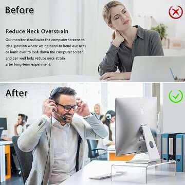 Acrylic Computer Monitor Stand Riser - Gaming Monitor Stand With LED Strip Light, Desk Shelf For Monitor, Clear Monitor Stand For Home Office, Laptop Stand With Storage, Desktop Décor, Clear