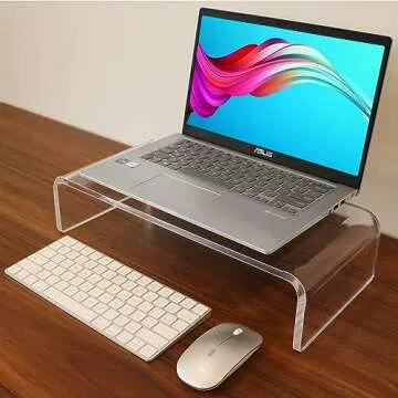 Acrylic Computer Monitor Stand Riser - Gaming Monitor Stand With LED Strip Light, Desk Shelf For Monitor, Clear Monitor Stand For Home Office, Laptop Stand With Storage, Desktop Décor, Clear