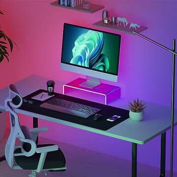 Acrylic Computer Monitor Stand Riser - Gaming Monitor Stand With LED Strip Light, Desk Shelf For Monitor, Clear Monitor Stand For Home Office, Laptop Stand With Storage, Desktop Décor, Clear