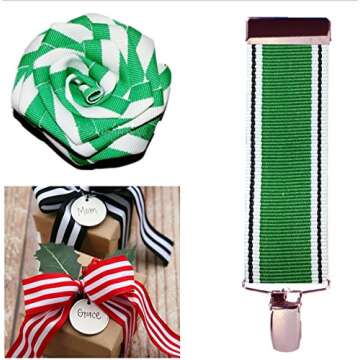 White Black Green Grosgrain Stripe Ribbon for Crafts