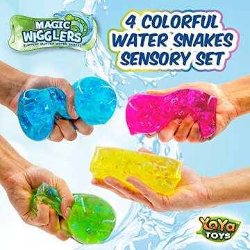 YoYa Toys Magic Wigglers Water Snake Fidget Toy - 4-Pack Sensory Wiggler Tube for Kids and Adults