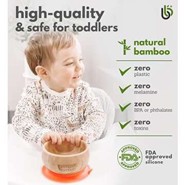 Bamboo Baby Bowl and Plate with Suction for Kids