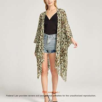 Women's Bohemian Floral Chiffon Beach Cover up Swimsuit Kimono Summer Swimwear Cardigans One Size Plus