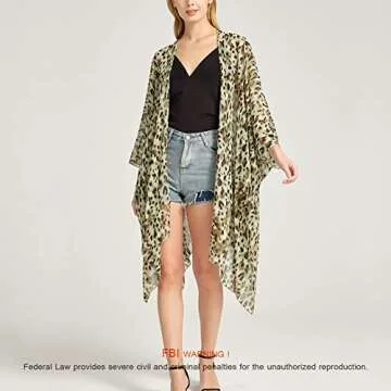 Women's Bohemian Floral Chiffon Beach Cover up Swimsuit Kimono Summer Swimwear Cardigans One Size Plus