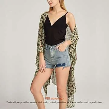 Women's Bohemian Floral Chiffon Beach Cover up Swimsuit Kimono Summer Swimwear Cardigans One Size Plus