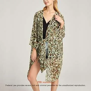 Women's Bohemian Floral Chiffon Beach Cover up Swimsuit Kimono Summer Swimwear Cardigans One Size Plus