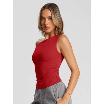 Trendy Queen Womens Summer Tops Spring Off Shoulder T Shirts Going Out Crop Tank Top Fashion Clothes Workout Outfit 2025 Red M