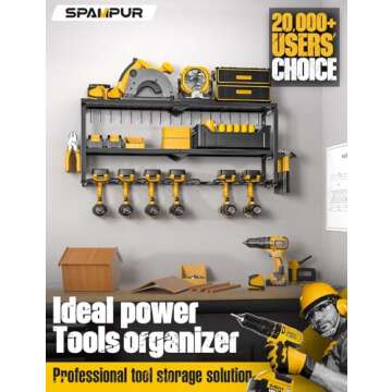 Spampur Power Tool Organizer for Tool Storage, Drill Holder Wall Mount with Charging Station, Tool H...