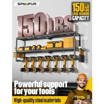 Spampur Power Tool Organizer for Tool Storage, Drill Holder Wall Mount with Charging Station, Tool Holder and Storage Rack for Garage Organization, Heavy Duty Metal Tool Shelf with Battery Holder