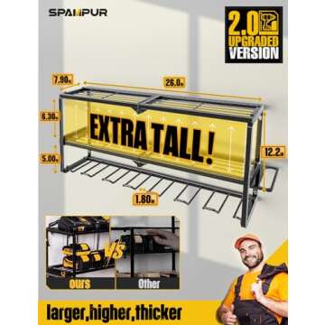 Spampur Power Tool Organizer for Tool Storage, Drill Holder Wall Mount with Charging Station, Tool Holder and Storage Rack for Garage Organization, Heavy Duty Metal Tool Shelf with Battery Holder