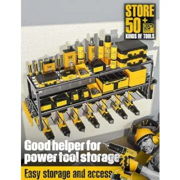 Spampur Power Tool Organizer for Tool Storage, Drill Holder Wall Mount with Charging Station, Tool Holder and Storage Rack for Garage Organization, Heavy Duty Metal Tool Shelf with Battery Holder