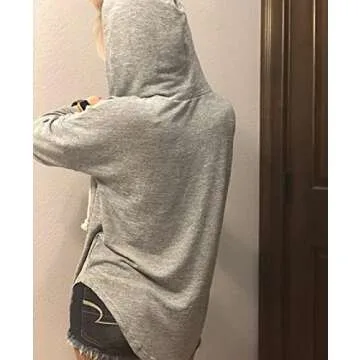 WLLW Womens Long Sleeve Deep V Neck Drawstring Sweatshirt Hoodies Tops Blouse Grey