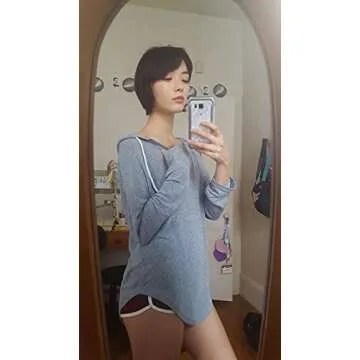 WLLW Womens Long Sleeve Deep V Neck Drawstring Sweatshirt Hoodies Tops Blouse Grey