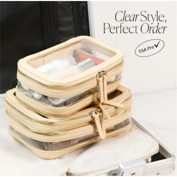 Beige Clear Makeup Bag with Zipper Organizer for Women