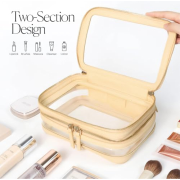 Beige Clear Makeup Bag with Zipper Organizer for Women