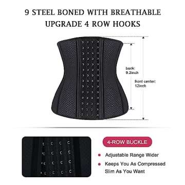 YIANNA Waist Trainer for Women Latex Underbust Waist Corsets Cincher Hourglass Body Shaper 4 Hooks, (Size M, Black)