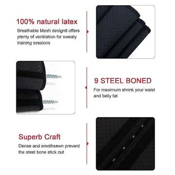 YIANNA Waist Trainer for Women Latex Underbust Waist Corsets Cincher Hourglass Body Shaper 4 Hooks, (Size M, Black)