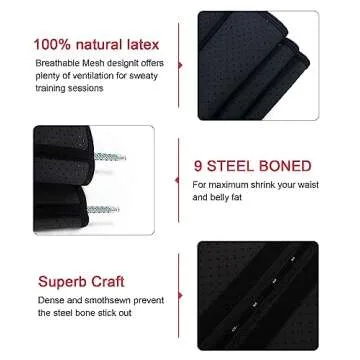 YIANNA Waist Trainer for Women Latex Underbust Waist Corsets Cincher Hourglass Body Shaper 4 Hooks, (Size M, Black)