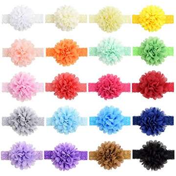 WillingTee 20pcs Baby Girls Headbands Chiffon Flower Soft Stretchy Hair Band Hair Accessories for Baby Girls Newborns Infants Toddlers and Kids