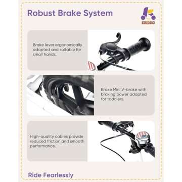 KRIDDO Pro Toddler Balance Bike for 2+ Year Old, 12 Inch Push Bicycle w Hand Brake & Kickstand, Gift Bike for 2-5 Boys Girls, White