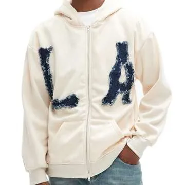 Dynict Unisex Letter Embroidery Trendy Hoodies Zip Up Casual Overszie Colorful Y2K Hip Hop Streetwea...