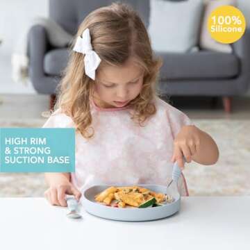 Bumkins Toddler and Baby Suction Plate, Silicone Grip Dish for Babies and Kids, Baby Led Weaning, Ch...