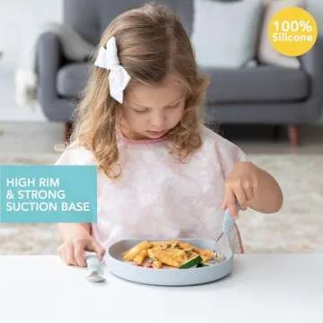 Bumkins Toddler and Baby Suction Plate, Silicone Grip Dish for Babies and Kids, Baby Led Weaning, Ch...