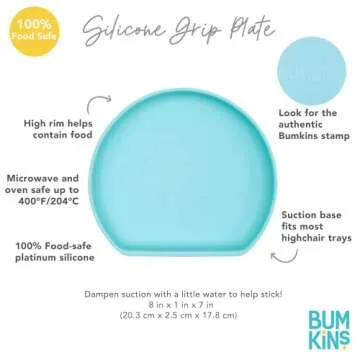 Bumkins Toddler and Baby Suction Plate, Silicone Grip Dish for Babies and Kids, Baby Led Weaning, Children Feeding Supplies, Non Skid Sticky Bottom, Platinum Silicone, Ages 6 Months Up, Gray